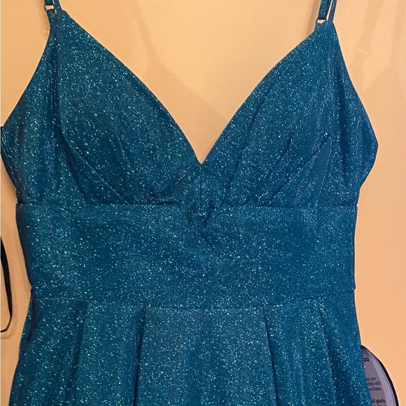 PARTY DRESS by B DARLIN NWT 7/8 SHIMMERING AQUAMARINE LINED W CRINOLINE - Picture 10 of 16